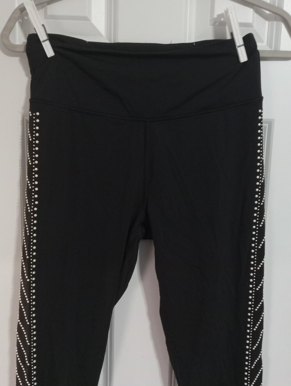 Black Women's Leggings with Side Rhinestone Detail